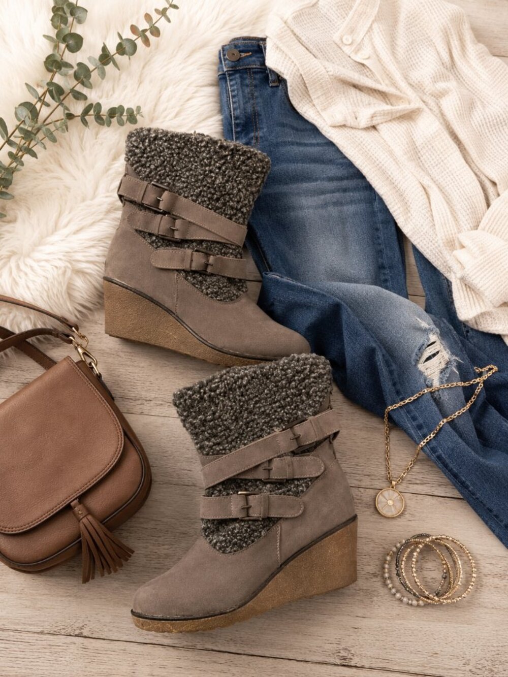 Ruff Hewn | Birch Brown Faux Suede Wedge Ankle Boots | Sz 11